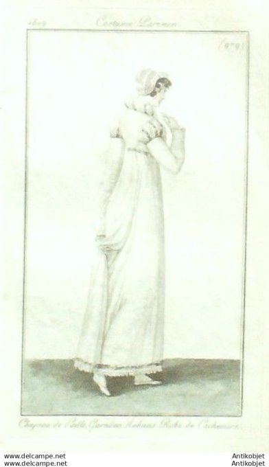 Gravure Mode Costume Parisien 1809 #  979 (eau forte old Fashion plate