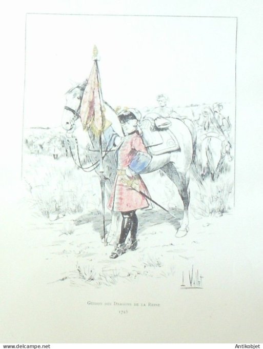 Guidon des Dragonds de la reine en 1725 signé Louis Vallet