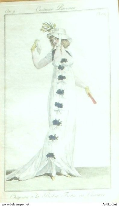 Costume Parisien 1801 an  9 # 302 (eau forte) Fichu chapeau Babet