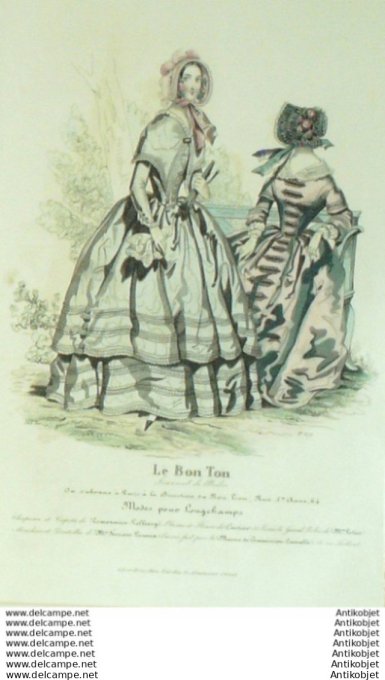 Gravure Mode Le Bon Ton 1842 # 670 (aquarelle old fashion plate)