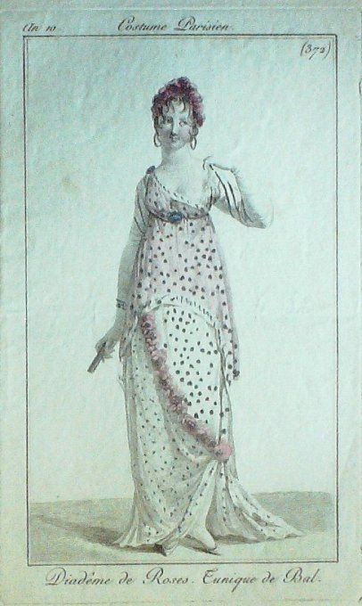 Gravure Mode Costume Parisien 1802 an 10 # 372 (eau forte old Fashion plate