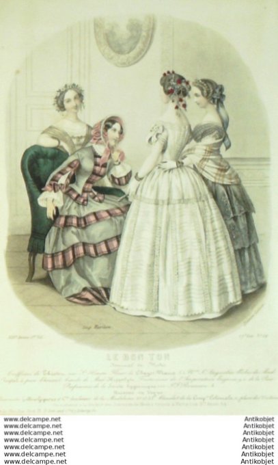 Gravure Mode Le Bon Ton 1852 19 # 26 (aquarelle old fashion plate)