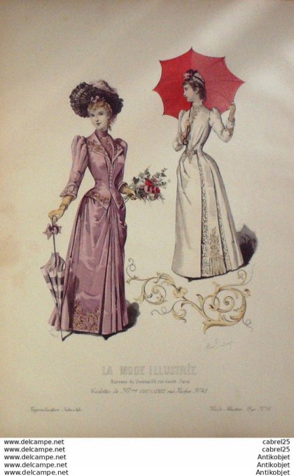 Gravure de mode La Mode illustrée 1890 n°18 (Maison Coussinet)