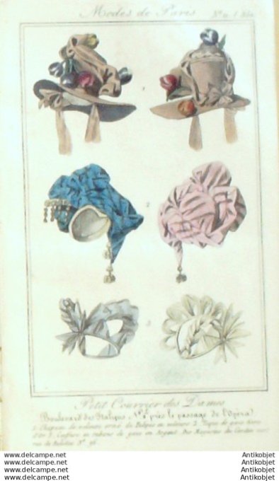 Gravure Mode Courrier des Dames 1825 #  350b (eau forte old Fashion plate)