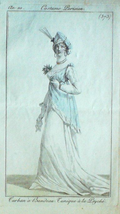 Gravure Mode Costume Parisien 1802 an 10 # 373 (eau forte old Fashion plate