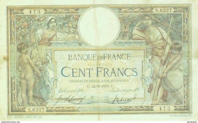 Billet Banque de France 100 francs Luc Olivier Merson C24=9=1919 TTB