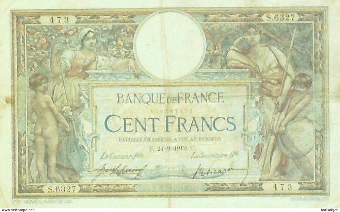 Billet Banque de France 100 francs Luc Olivier Merson C.24=9=1919 TTB