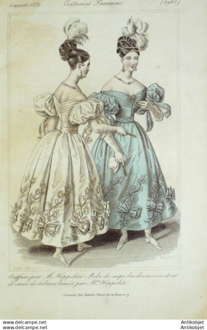 Gravure Mode Costume Parisien 1832 # 2965 (eau forte old Fashion plate