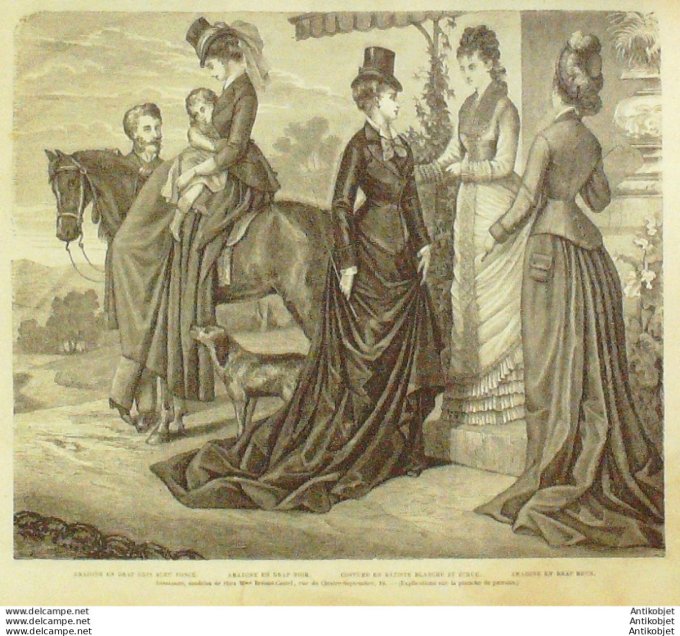 Gravure de mode La Mode illustrée 1876 (Maison Bréant-Castel) Amazones