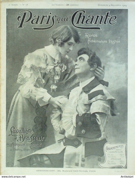 Paris qui chante 1904 n° 98 Lavallière Brasseur Marsyck Gaston Petit Clovis Florval