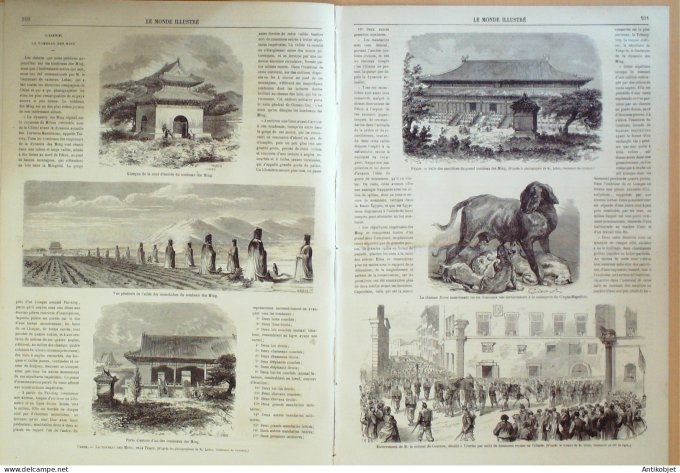 Le Monde illustré 1866 n°462 Chine Pékin tombeau Ming Bœuf Gras cortège Rouen (76)