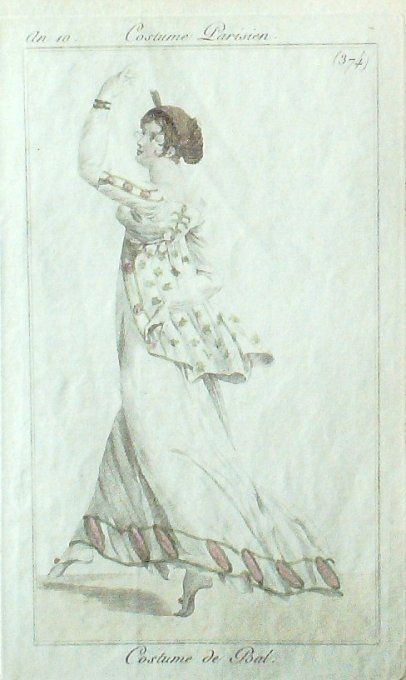Gravure Mode Costume Parisien 1802 an 10 # 374 (eau forte old Fashion plate