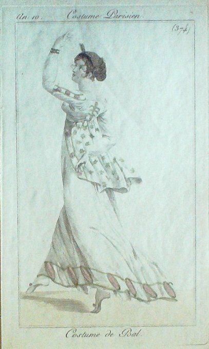Gravure Mode Costume Parisien 1802 an 10 # 374 (eau forte old Fashion plate