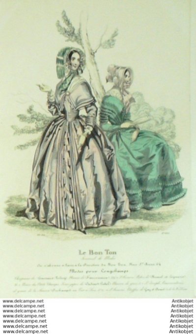 Gravure Mode Le Bon Ton 1842 # 666 (aquarelle old fashion plate)