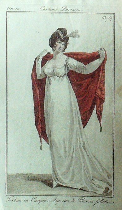 Gravure Mode Costume Parisien 1802 an 10 # 375 (eau forte old Fashion plate