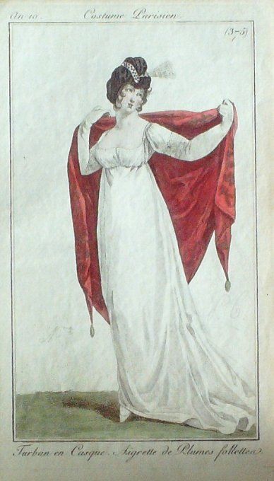 Gravure Mode Costume Parisien 1802 an 10 # 375 (eau forte old Fashion plate