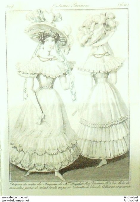 Gravure Mode Costume Parisien 1828 # 2621 (eau forte old Fashion plate