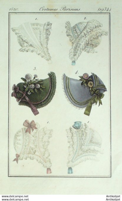 Costume Parisien 1820 # 1934 Cornettes  toques bonnets