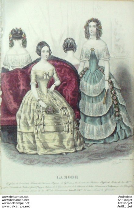 Gravure La mode 1845 # 39 (aquarelle old Fashion plate)