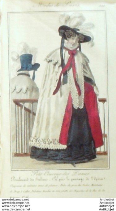 Gravure Mode Courrier des Dames 1825 #  355 (eau forte old Fashion plate)