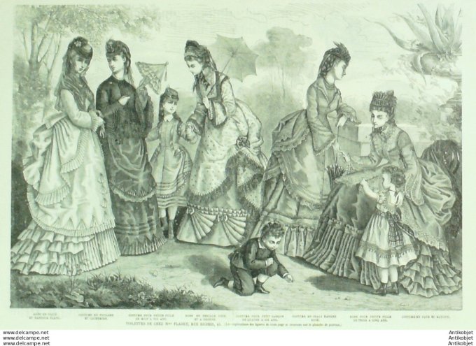 Gravure de mode La Mode illustrée 1873 (Maison Fladry)
