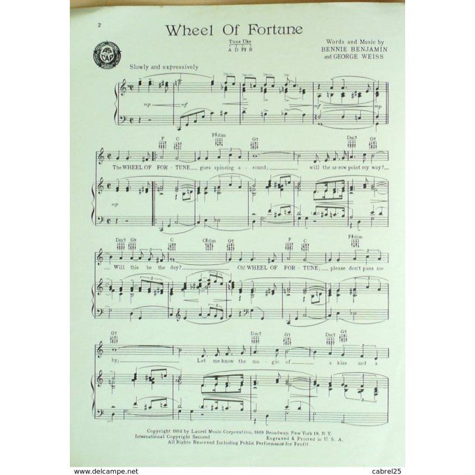 Bennie/Weiss Wheel Of Fortune 1952