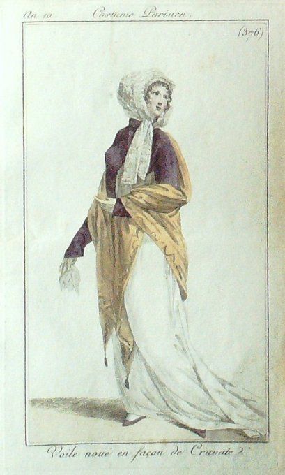 Gravure Mode Costume Parisien 1802 an 10 # 376 (eau forte old Fashion plate