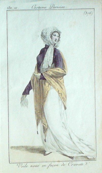 Gravure Mode Costume Parisien 1802 an 10 # 376 (eau forte old Fashion plate