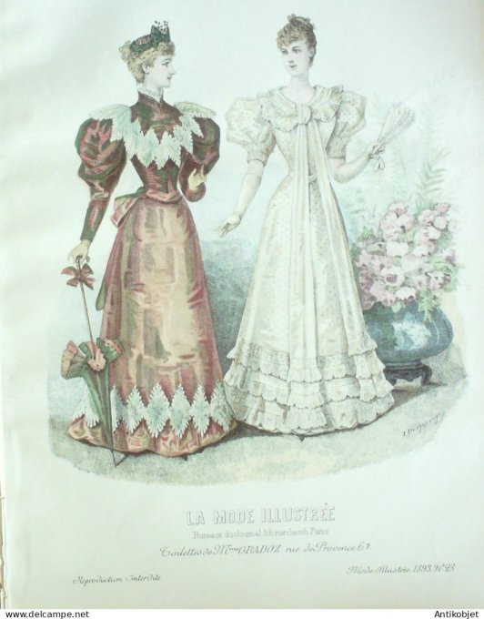 Gravure Mode illustree 1893 # 23 (Old Fashion plate) RARE