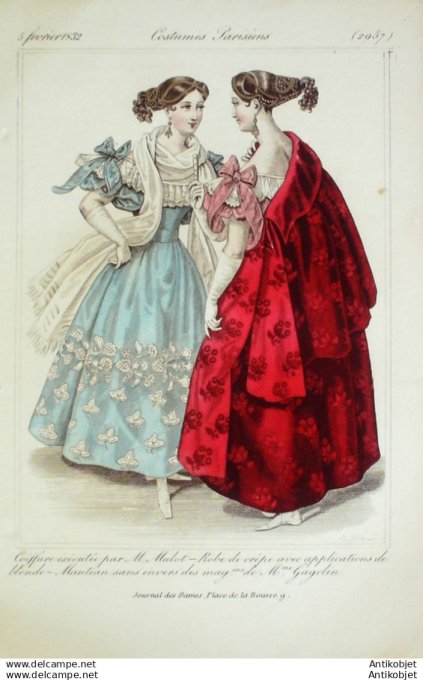 Gravure Mode Costume Parisien 1832 # 2957 (eau forte old Fashion plate