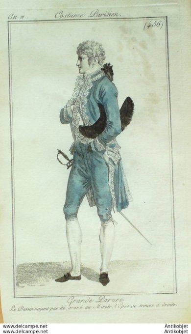 Gravure de mode Costume Parisien 1803 n° 456 (An 11) Grande parure homme
