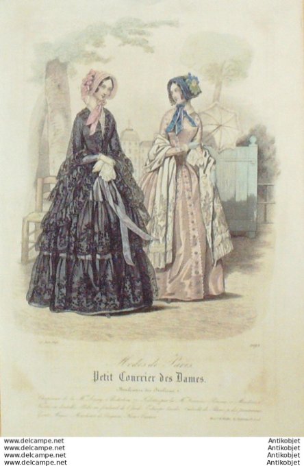 Gravure Mode Courrier des Dames 1846 # 2192 (eau forte old Fashion plate)