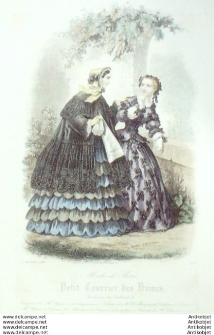 Gravure Mode Courrier des Dames 1853 # 2725 (eau forte old Fashion plate)