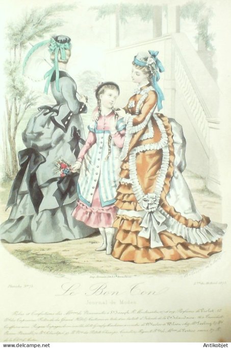 Gravure Mode Le Bon Ton 1873 # 75 (aquarelle old fashion plate)
