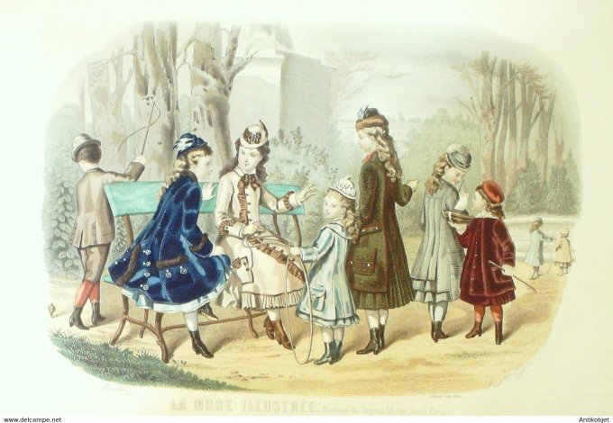 Gravure de mode La Mode illustrée 1877 n°49 (Costumes d'enfants)