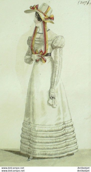 Costume Parisien 1822 # 2074 Robe perkale garnie de bouillons