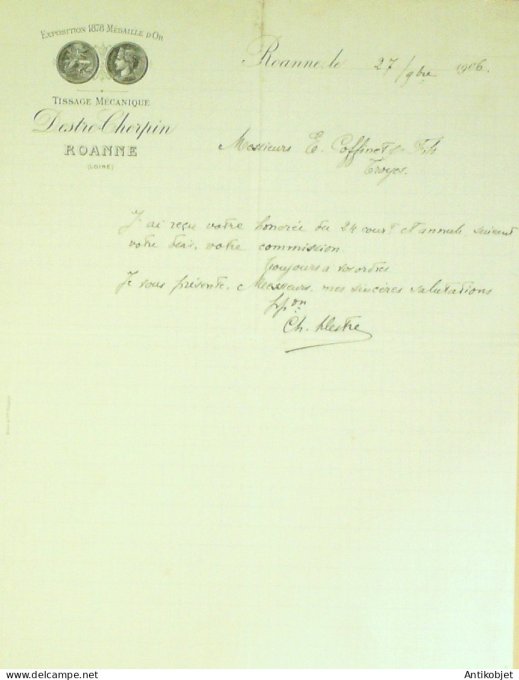 Lettre Ciale Destre-Cherpin (Tissage) 1906 à Roanne (42)