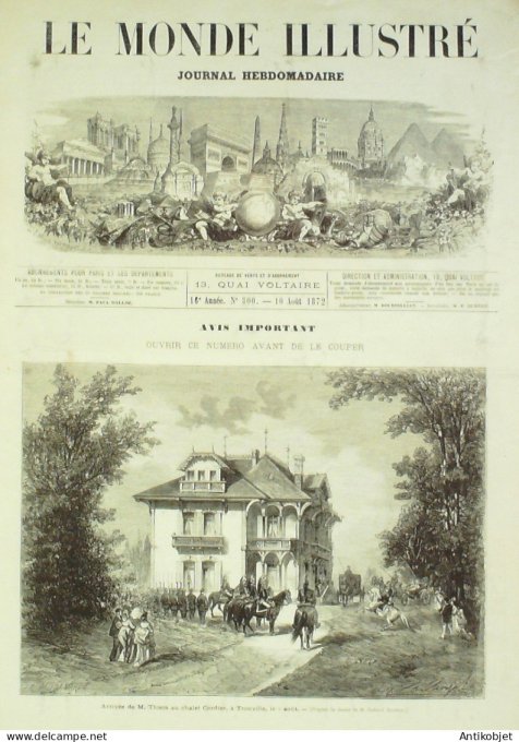 Le Monde illustré 1872 n°800 Suisse Zurich Turquie Smyrne Etats-Unis New-York Irving Hall Reichsoffe