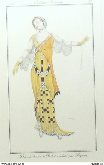 Gravure de mode Costume Parisien 1913 pl.073 BAKST Léon Dioné dessin Bakst