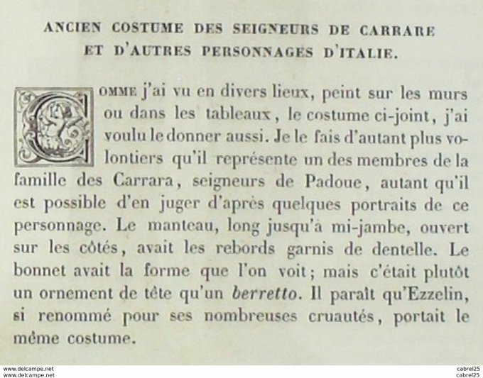 Italie CARRARE Seigneur de la ville 1859