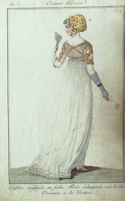 Gravure Mode Costume Parisien 1797 an  6 #  37 (eau forte old Fashion plate