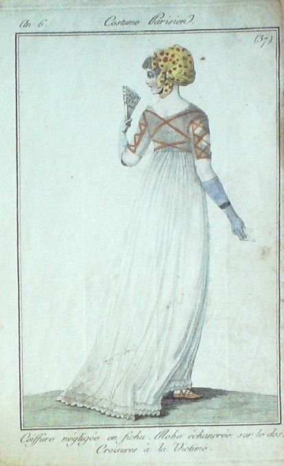 Gravure Mode Costume Parisien 1797 an  6 #  37 (eau forte old Fashion plate