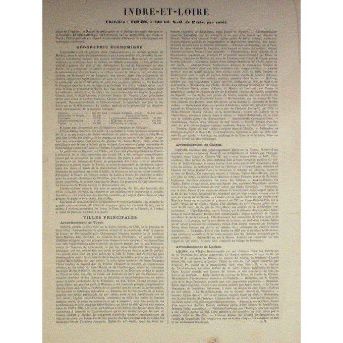 Carte Indre Et Loire (37) Toursgraveur Lecoq Waltner Barbier 1868