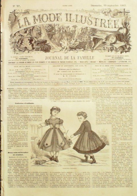 Journal Mode illustrée 1865 # 37 Toilettes d'enfants