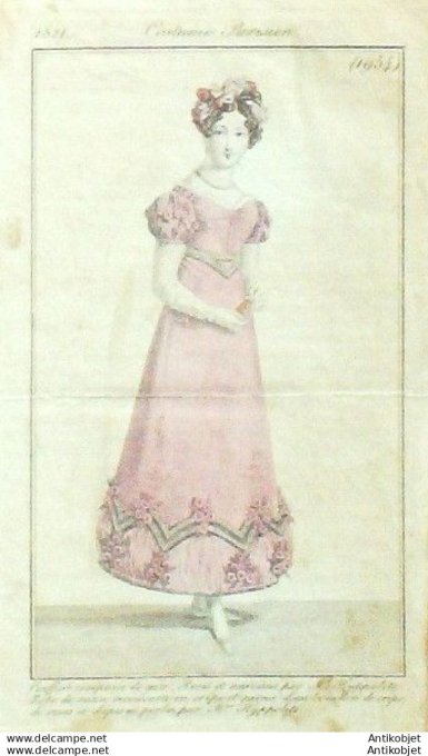 Gravure Mode Costume Parisien 1821 # 1954 (eau forte old Fashion plate