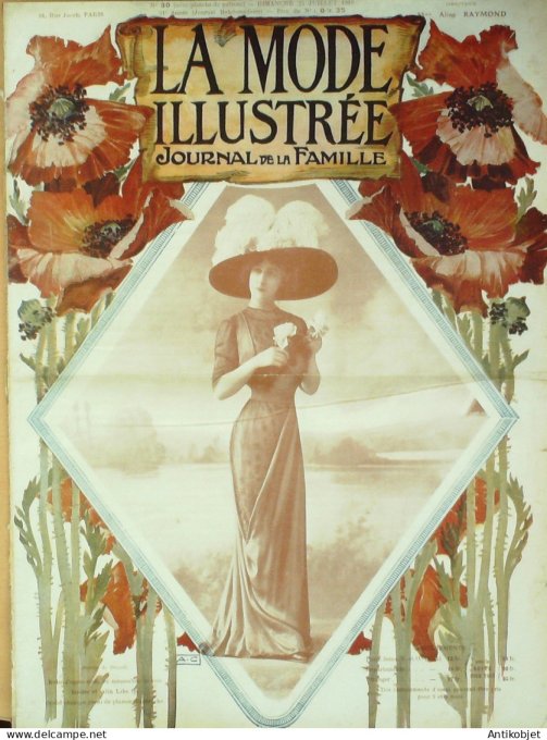 La Mode illustrée journal 1910 n° 30 Toilettes Costumes Passementerie