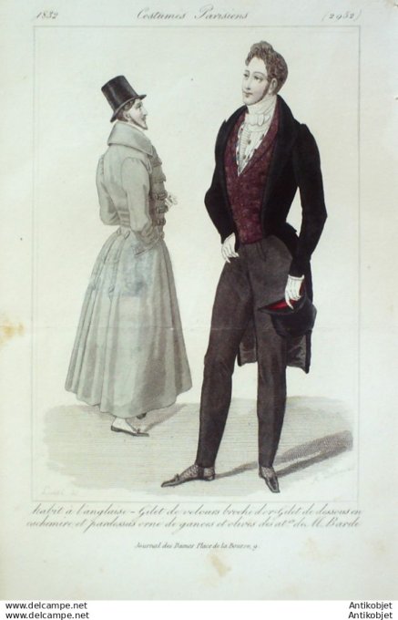 Gravure Mode Costume Parisien 1832 # 2952 (eau forte old Fashion plate