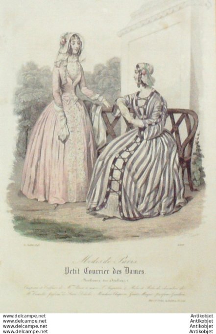 Gravure Mode Courrier des Dames 1846 # 2200 (eau forte old Fashion plate)