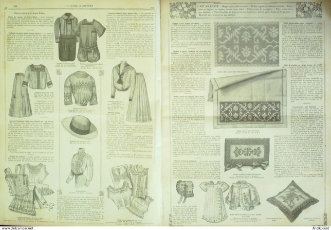 La Mode illustrée journal 1910 n° 30 Toilettes Costumes Passementerie