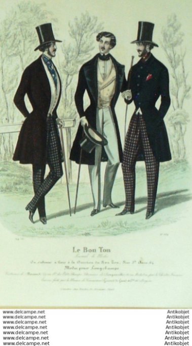 Gravure Mode Le Bon Ton 1842 # 664 (aquarelle old fashion plate)
